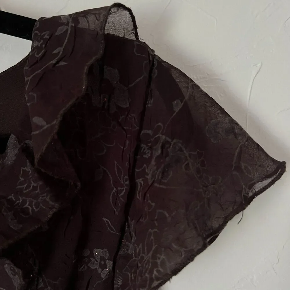 Fairy Grunge Vintage‎ CDC Brown Ruffle Midi Dress Floral Moody Whimsigoth Size 8